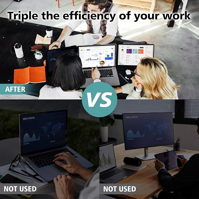 ROYY Laptop Screen Extender, 14" Triple 1080P FHD IPS Portable Monitor | One cable plug & play, Fits 13-17.3" laptops, Multi screen compatible with Windows/Mac/Android/Switch/PS - Image 4