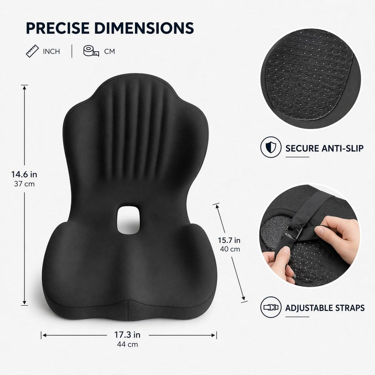 Ergonomic Seat Cushion with Lumbar Support, Memory Foam（Grey） - Image 2
