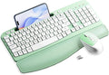 Hayyiesh Ergonomic Wave Keys Wireless Keyboard and Mouse Combo, Full Size with Memory Foam Wrist Rest & Phone Holder, 2.4G Cordless Set with USB-C Adapter for Windows Mac Desktop Laptop (Mint Green) by Hayyiesh