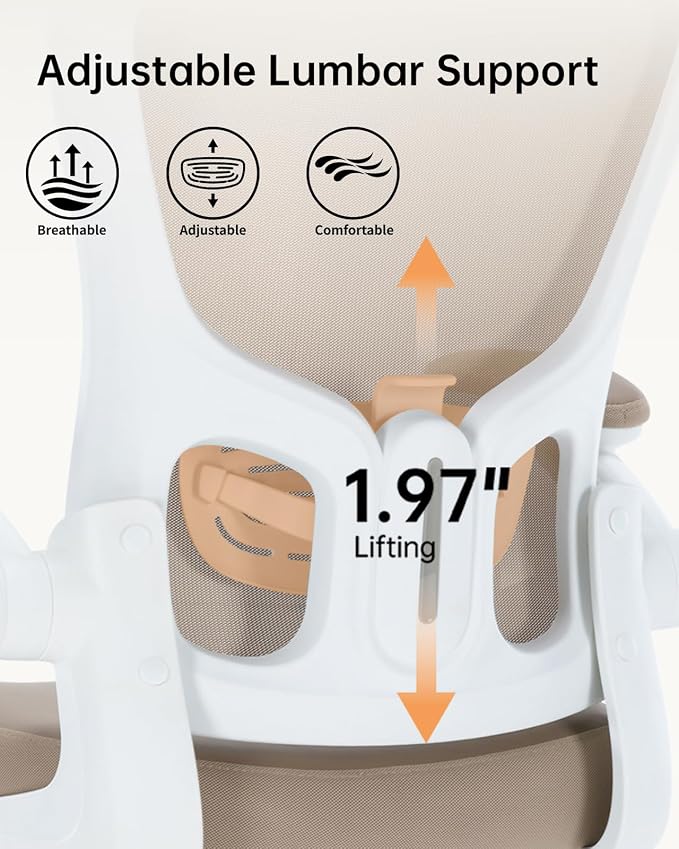 Ergonomic Office Chair,PU Leather Swivel Desk Chair with Lumbar Support,Adjustable Height Executive Task Chair with Flip-Up Armrests,Comfy Coumputer Chair for Home Office(Khaki) - Image 5