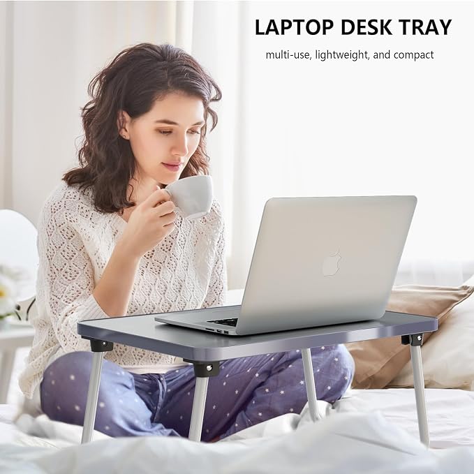 Foldable Lap Desk, Laptop Stand Bed Table Tray for Couch | Portable Breakfast Serving Tray, Lightweight Mini Lap Table, Works Great as Tablet Desk for Working, Reading & Writing, Gray - Image 2