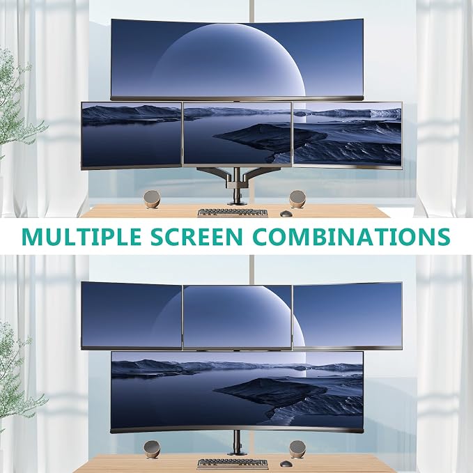 WALI Stacked 4 Monitor Mount for Max 49" UItrawides and Three 27" Monitors | Tall Quad Monitor Stand up to 44lbs, Full Motion with Tilt, Swivel, C-Clamp & Grommet Base, VESA 75/100mm (GSDM004S-P), Black - Image 5