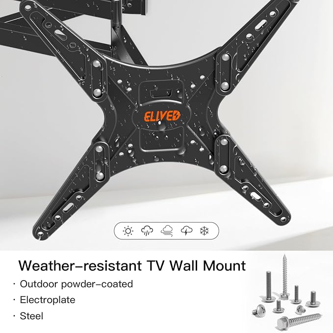 ELIVED Outdoor Long Arm TV Mount for 26-65" TVs, Max VESA 400x400, 77 lbs. | 37.4in long extension, weatherproof full motion bracket, swivel & tilt for patio outdoor televisions - Image 6