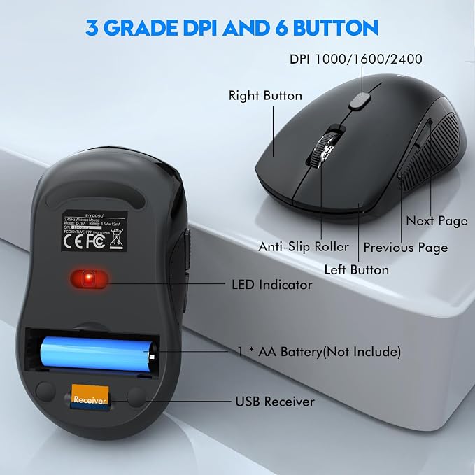 Wireless Keyboard and Mouse Combo, Full Size Ergonomic with Wrist Rest | 2.4GHz USB Receiver, 3 DPI Adjustable 6-Button Cordless Mouse for Computer, Laptop, PC, Windows - Image 5