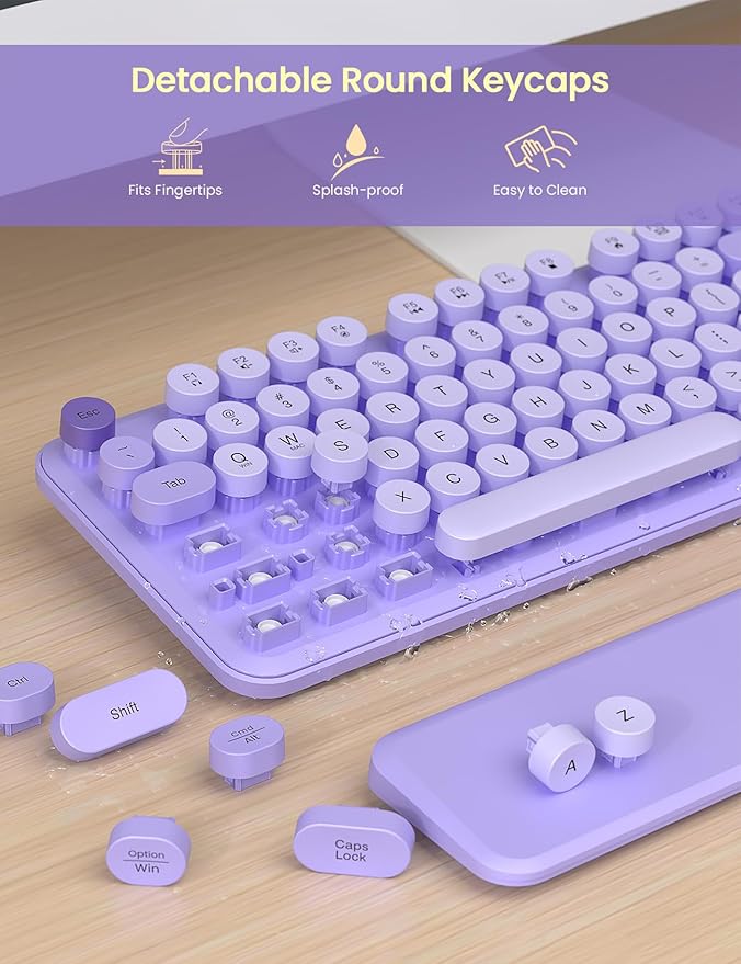 Wireless Keyboard and Mouse Combo, Cute Typewriter, Magnetic Wrist Rest | Full-Size, Round Keycaps, Smart Sleep Mode, 2.4GHz Stable Connection for Mac/Windows/PC, Office or Home, Trueque CK24 - Image 6
