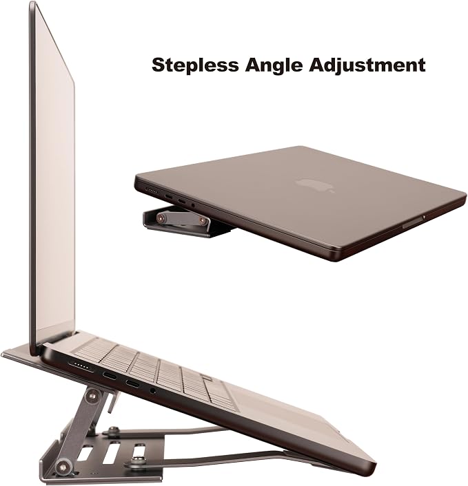 Aluminum Fold & Laptop Riser Stand 3-in-1 Adjustable, Foldable Cooling Stand with Integrated Storage Box, Ruler and Ultra-Slim Portable Design for MacBook, Tablet, Ipad, Keyboard and All Laptop - Image 3