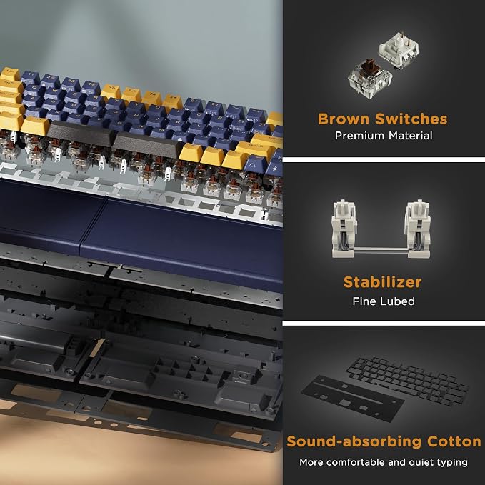RK ROYAL KLUDGE S70 Ergonomic Split Keyboard, Tactile Brown Switch Black | Wireless RGB Mechanical Keyboard with Bluetooth/2.4G/Wired, 75% Hot Swappable Gaming w/Fixed Wrist Rest, PBT Keycaps, Win/Mac - Image 8