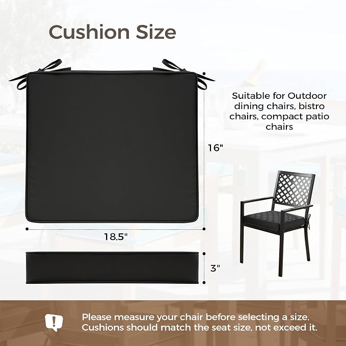 UNIKOME Outdoor Chair Cushions Set of 4, Water Resistant Patio Seat Cushions with Ties for Outdoor Furniture, High-Density Foam, UV & Fade Resistant, Piped Edge – 18.5" x 16" x 3", Black - Image 2