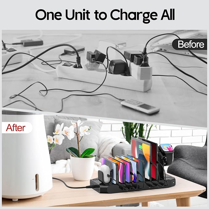 Unitek USB C Charging Station for Multi-Devices, Charger Dock with 2xPD 20W | Type C Charging Station for Multiple Devices, 6 IN 1 Fast Charger Organizer Dock for iPhone iPad Android Tablets All Charging - Image 7