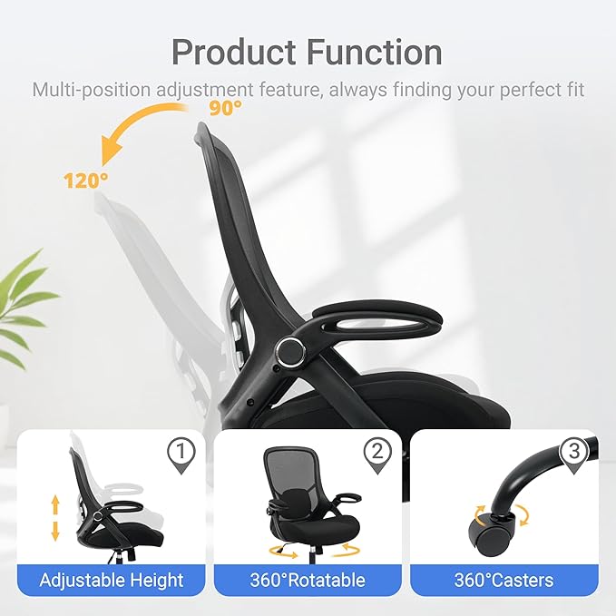 400lbs Heavy Duty Office Chair, 5" Thickened Seat Ergonomic Desk Chair with Adjustable Armrests, Home Office Computer Chairs for Long Hours Mesh Executive Chair(Black) - Image 7