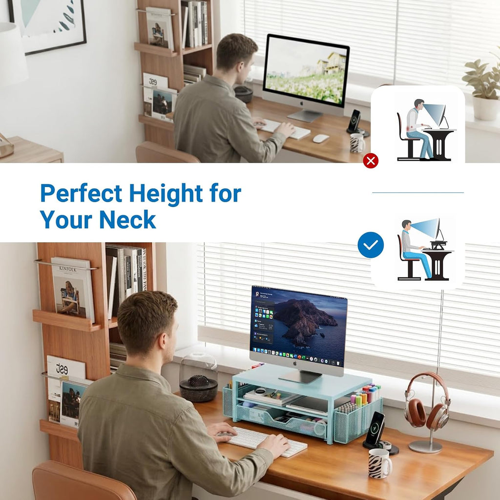 Desk Organizer, Monitor Stand Riser with Drawer and 2 Pen Holders - Image 3