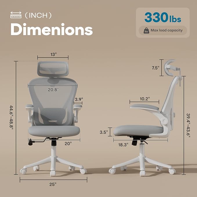Ergonomic Office Chair with Memory Foam Seat, Computer Desk Chair | 3.5" Memory Foam Cushion, 3D Adjustable Headrest, Lumbar Support, Flip-Up Armrests, Breathable Mesh, 330LBS Weight Capacity - Image 2