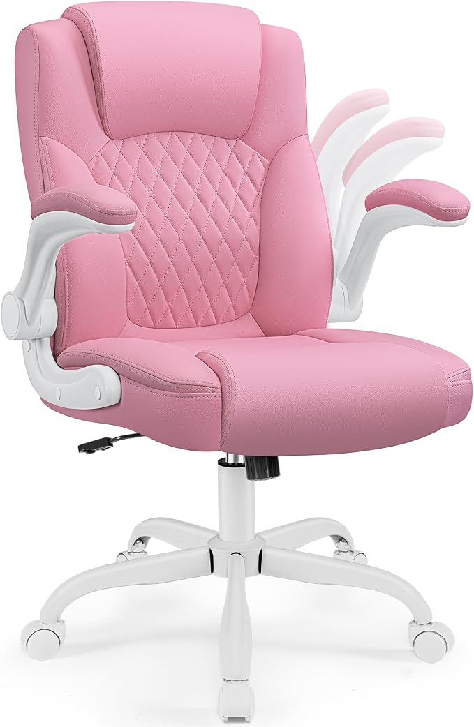 Leather Office Chair, PU Home Computer Desk Chairs with Ergonomic Back Support, 360°Swivel Free，Small Gaming Chair with Wheels and Adjustable Armrests, for Short People Use by BrickAttic
