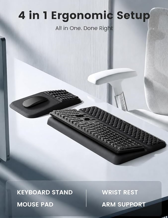 Vaydeer Keyboard Stand and Mouse Pad Set with Wrist Rest, Soft Memory Foam Wrist Support, Ergonomic Wrist Cushion for Desk, Relieves Carpal Tunnel Pain, Palm Hand Typing for Office, Home, Gaming - Image 2