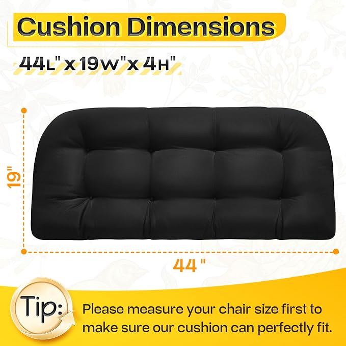 MAGIC ELEPHANT Outdoor Bench Cushion, Memory Foam Loveseat Cushion for Patio Furniture Wicker Chair, Settee Porch Swing Seat Cushion, 44 x 19 Inches (Black) - Image 2