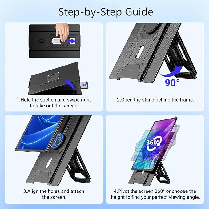 APILDELLA 16.2" Portable Laptop Monitor Extender, 1200P HDR Screen with 360° Rotation, Ultra-Light Travel Second Screen, Plug & Play via Mini HDMI/Type-C, Compatible with Windows/Mac/PS5 - Image 4