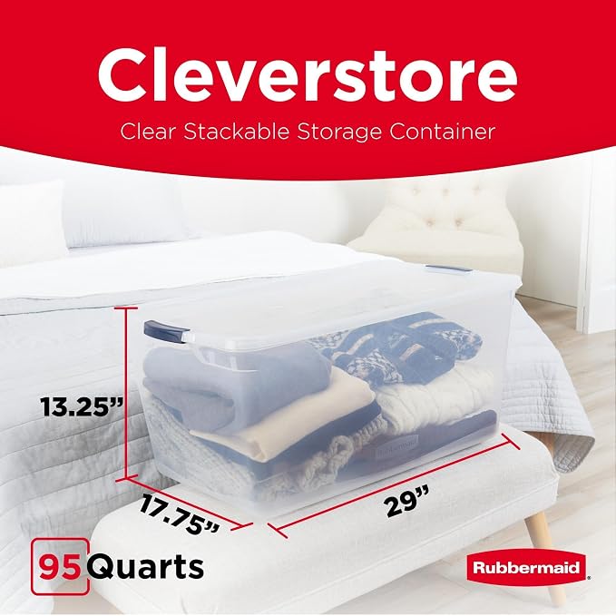 Rubbermaid Cleverstore 95 Qt Clear Storage Bins with Lids, 4-Pack, Stackable, BPA-Free, Made in USA - Image 2