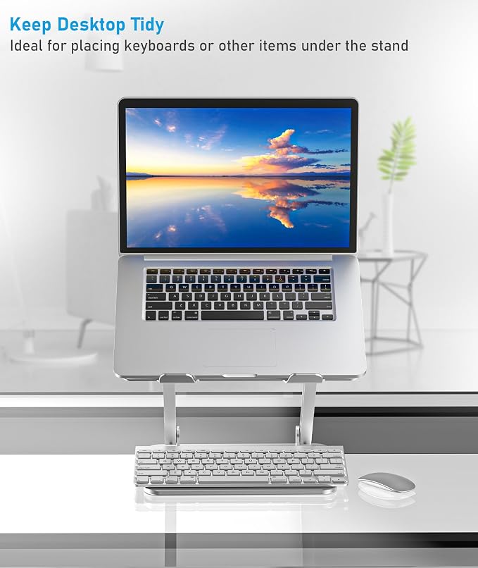 BoYata Laptop Stand, Adjustable Aluminum Riser for 15-Inch Laptops, Silver | Slide-proof silicone pads and protective hooks provide stable support for MacBook, notebooks and laptops up to 15 inches - Image 3