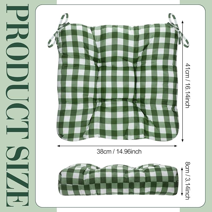 Geetery 4 Pack Chair Cushions, 16" x 15",Green and White,Plaid - Image 2