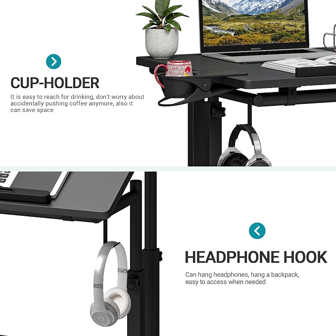 Klvied Adjustable Height Standing Desk with Cup Holder, Portable and Easy to Move, Ideal for Home or Office, Black - Image 7