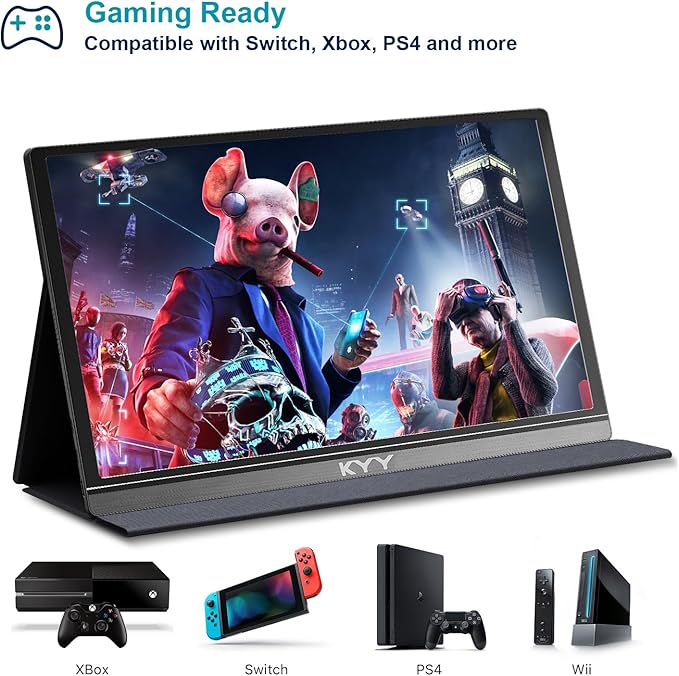 KYY Portable Monitor 15.6" 1080P Computer Monitor Screen Extender w/Cover | Portable Monitor for Laptop 1080P FHD IPS with USB-C and HDMI, Laptop Screen Extender for Travel HDR Gaming Monitor w/Speaker - Image 3