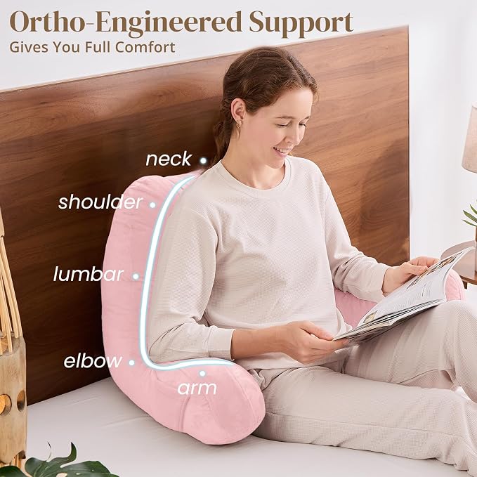 Sasttie Reading Pillow for Bed, Back Pillow for Sitting Up, Pink | 21" Backrest Support Cushion for Couch, Sofa, and Floor, Dorm Essentials, OEKO-TEX, Adjustable Down Alternative Fill - Image 4