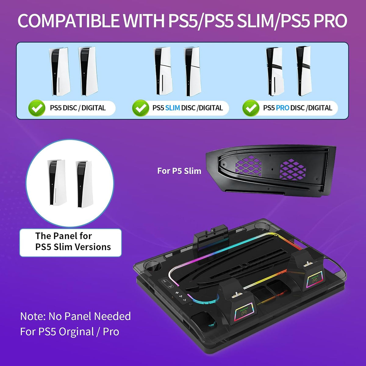 GAMINJA for Ps5 Cooling Station with Ps Portal Charger for Ps5/Slim/Pro - Image 3