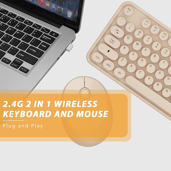 Cute Colorful Wireless Keyboard and Mouse Combo | 104 Keys Typewriter Retro Round Keycaps Keyboard for PC Laptop,Desktop,Windows, Home and Office Keyboards, - Image 5