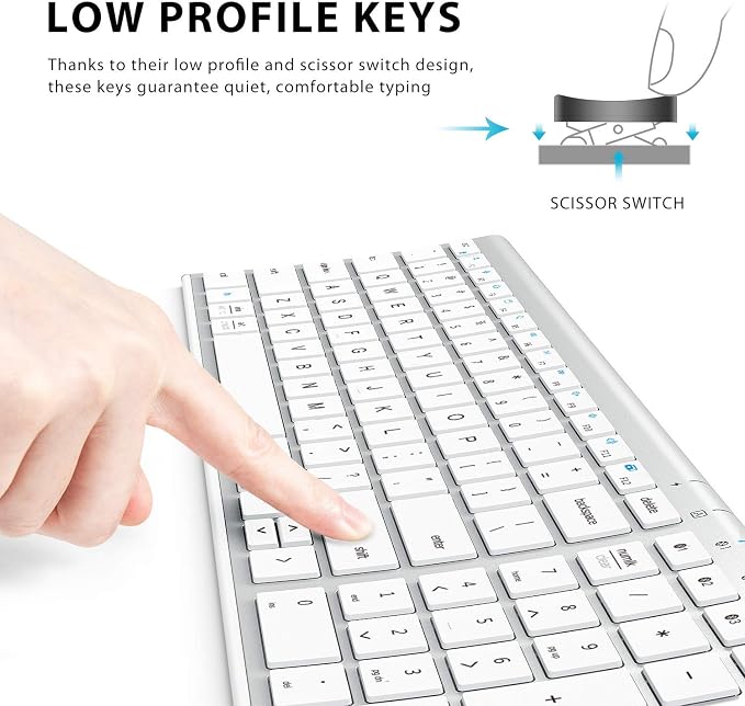 iClever BK10 Bluetooth Keyboard, Universal Bluetooth 5.1 Wireless Keyboard with Number Pad, Ergonomic Design, Multi-Device Compatibility, Stable Connection for Mac, iPad, iPhone, Android, Windows | Stable Connection for Mac,Windows,iPad,iPhone,Android - Image 3