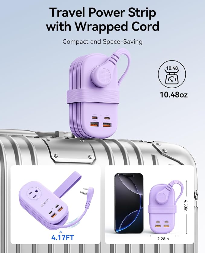 ORICO 65W GaN Travel Power Strip with Flat Plug and 4FT Extension Cord | 7-in-1 Charging Ports (3 AC Outlets/2 USB-A/2 USB-C), Fast Charger for MacBook Pro/Air, iPad Pro, iPhone 17/16/15- AP3 - Image 5