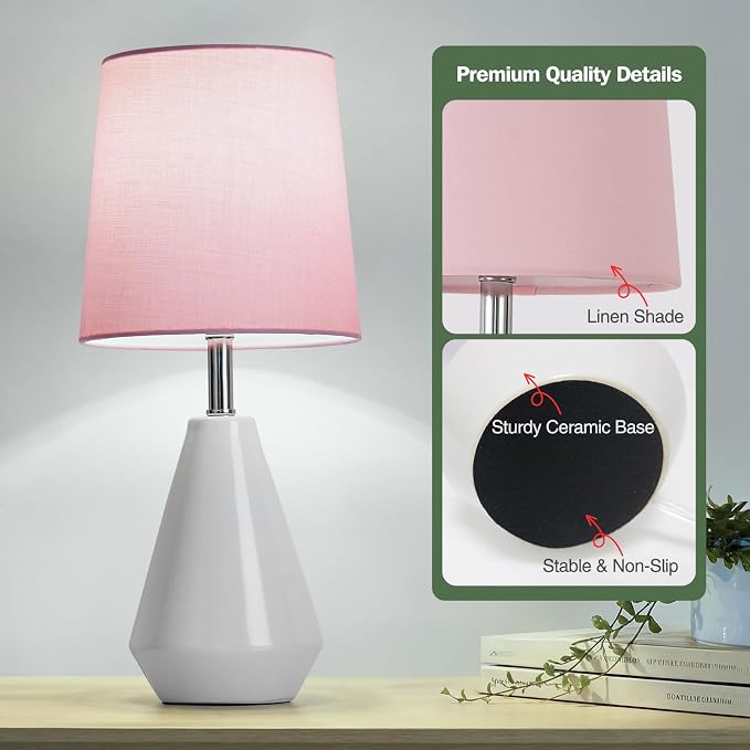 Small Bedside Table Lamp for Bedroom-Reading Desk Lamp Set of 2,with 3 Color Temperatures,15.5" Nightstand Ceramic Lamp with Fabric Shade for Kids Room,Living Room,Dorm,Home Office - Image 5