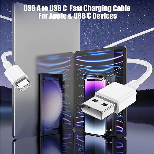3-Pack 6FT Car Carplay Cable USB A to USB C Cable for iPhone 16 15 Pro Plus Pro Max，for iPad Pro/Air/Mini，for Samsung Galaxy S25/S24/S23，for MacBook Pro/Air and More - Image 3