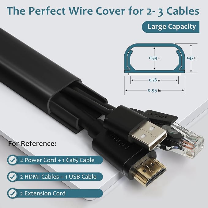 Cable Hider Raceway Kit, Wire Hiders for TV on Wall 68in (4X L17in), Paintable Cord Cover Channel, Cord Hider for Wall Mounted TV in Home Office, W0.95in X H0.47in, Black - Image 2