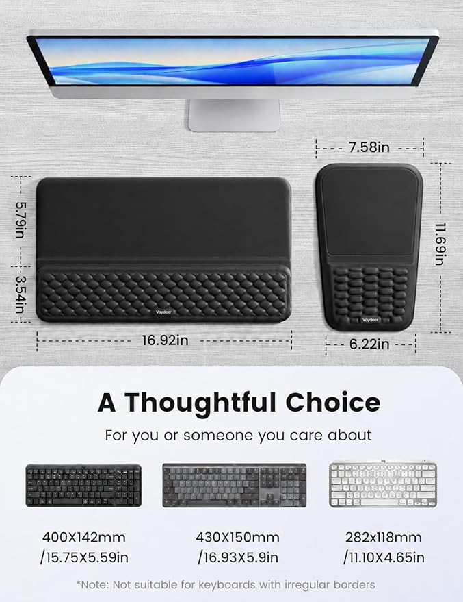 Vaydeer Keyboard Stand and Mouse Pad Set with Wrist Rest, Soft Memory Foam Wrist Support, Ergonomic Wrist Cushion for Desk, Relieves Carpal Tunnel Pain, Palm Hand Typing for Office, Home, Gaming - Image 6