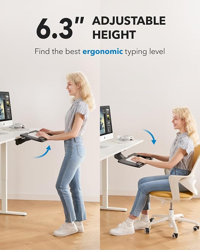 HUANUO Under Desk Keyboard Tray, 360 Degree Adjustable Mouse Platform | 25 x 9.84 inch tray, wrist rest, 6.3 inch height adjustment, slide-out design, tilt and swivel for typing comfort - Image 2