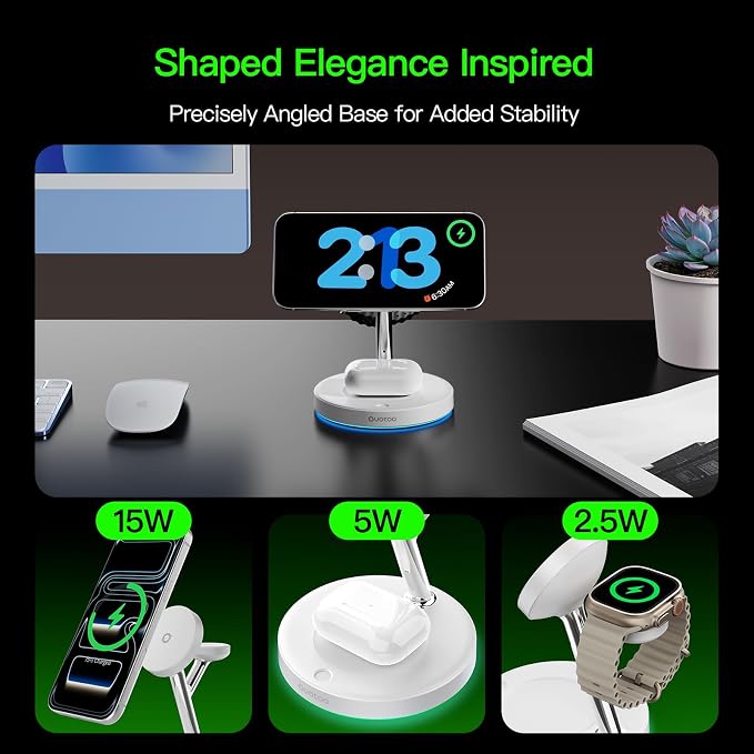 3 in 1 MagSafe Wireless Charger Stand for iPhone Apple Watch AirPods | Adjustable Blue Ambient Light,15W Magnetic Charging Station for iPhone 17 16 15 14 13 12 Series Wireless Charging Station - Image 7