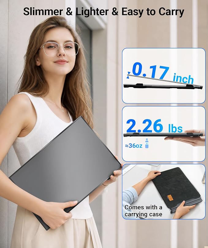 14" Laptop Screen Extender, 2.2lbs Lightweight Portable Monitor for Laptop | 1080P FHD Display, Type-C/HDMI Plug & Play, Triple Travel Monitor for 13-17.3" Laptops, Compatible with Wins/MacOS/Chrome - Image 4