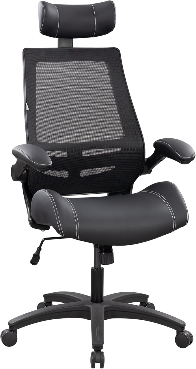 BOLISS Leather 400lbs Office Chair High-Back with Extra-Thick Cushion | Ergonomic Desk Chair High-Density Molded Foam Seat, Adjustable Headrest, 90° Flip-Up Arms, and Rocking Tilt for Home & Office by BOLISS