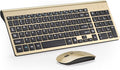 Wireless Keyboard and Mouse Ultra Slim Combo, TopMate - Gold Black | 2.4G Silent Compact 2400DPI Mouse and Scissor Switch Keyboard Set with Cover, Batteries Included, for PC/Laptop/Windows/Mac by TopMate
