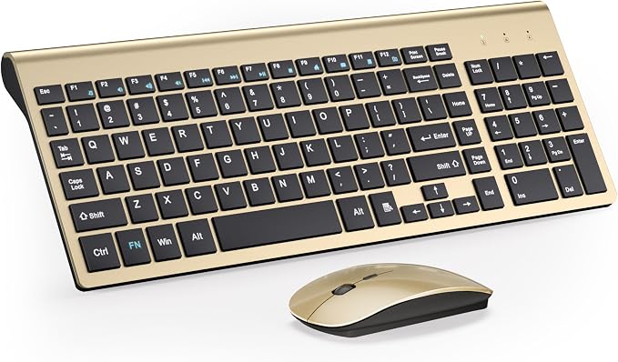 Wireless Keyboard and Mouse Ultra Slim Combo, TopMate - Gold Black | 2.4G Silent Compact 2400DPI Mouse and Scissor Switch Keyboard Set with Cover, Batteries Included, for PC/Laptop/Windows/Mac by TopMate