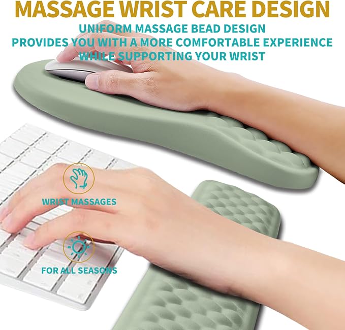 Hokafenle 2 in 1 Ergonomic Mouse Pad Wrist Support & Wrist Rest for Computer Keyboard Set, with Relieve Carpal Tunnel Pain Massage Bulge and Full Memory Gel Design (2In1 Set, Light Green) - Image 4