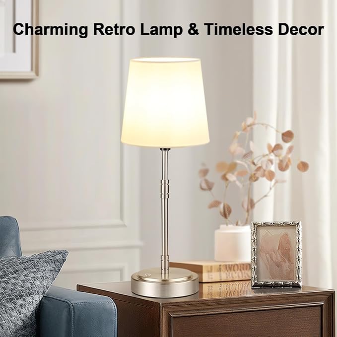 Cordless Table Lamps Set of 2 – Battery Operated Lamp with 7500mAh Rechargeable Battery, Stepless Dimmable Vintage Brushed Nickel Touch Desk Lamps for Dining Room, Nightstand & Patio (Bulbs Included) - Image 8