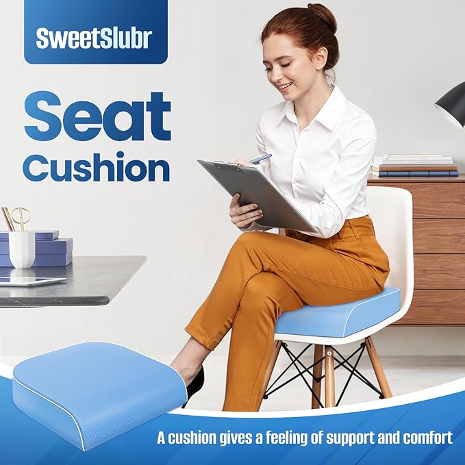 SweetSlubr Seat Cushion, Chair Pad, Memory Foam Tailbone Pain Relief | Office Chair Cushion for Tailbone Pain Relief, Non-Slip Cover, Soft Support for Office Chair, Car Seat,2X-Large/Light Blue - Image 3