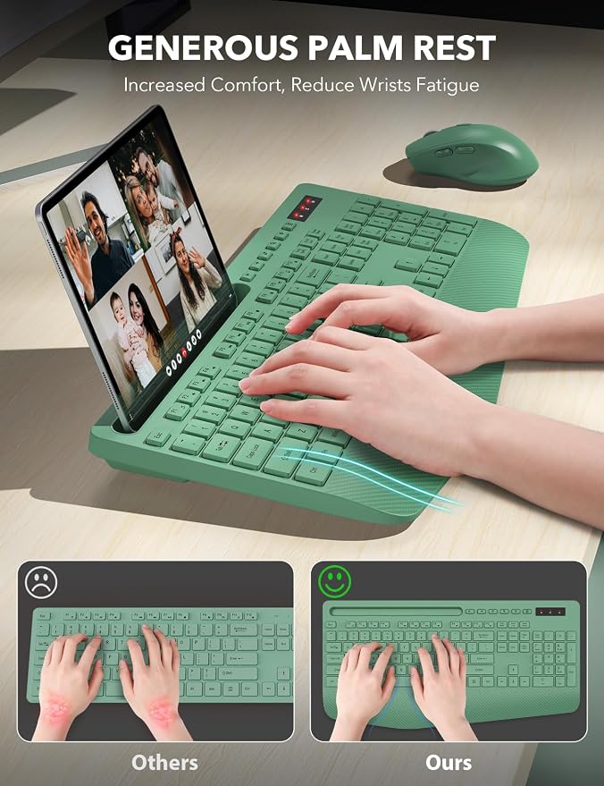 Wireless Keyboard and Mouse Combo - Full-Sized, Ergonomic Wrist Rest | Phone Holder, Sleep Mode, 2.4G Quiet Keyboard for PC Laptop, Trueque KM23 Complete Work Setup for Office or Home - Image 2