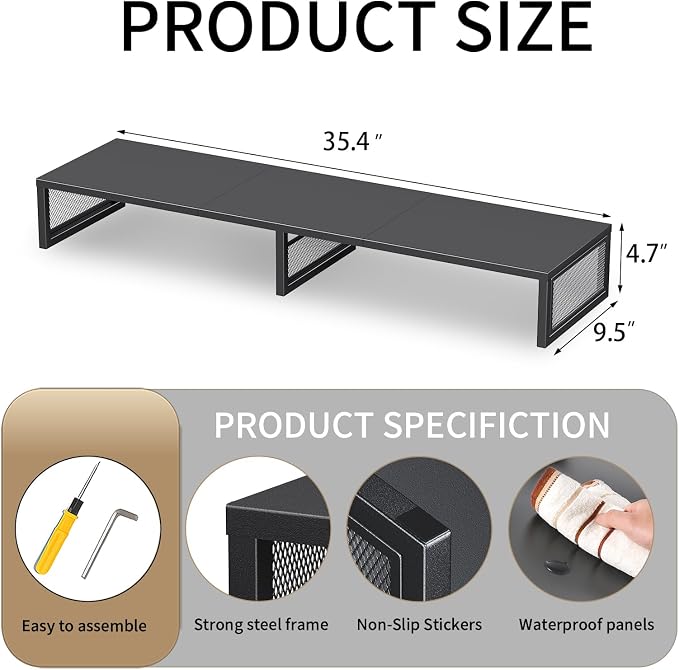 Dual Computer Monitor Stand Riser, Desk Organizers and Accessories, Printer & TV Stand, Desk Shelf, Office Desk Accessories & Desktop Workspace Organizer for Office Supplies, Black - Image 2