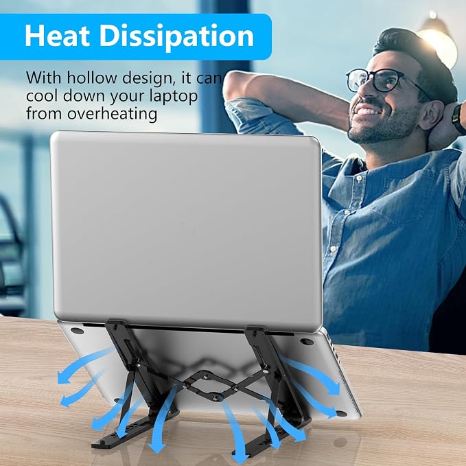 Adjustable Laptop Stand, Portable Laptop Riser for Desk | ABS+Silicone Foldable Ventilated Cooling Notebook Holder Stand for 10-15.6” Laptops, Tablets - Image 7