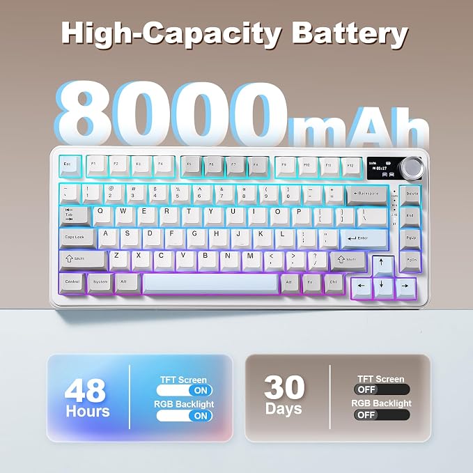 YUNZII B75 PRO MAX 75% Mechanical Keyboard (Beige,Milk Switch) | QMK/VIA, Wireless Keyboard with Screen and Knob, Custom Hot Swap, Gasket Mount, Creamy Switches, RGB for Gaming/Win/Mac - Image 8