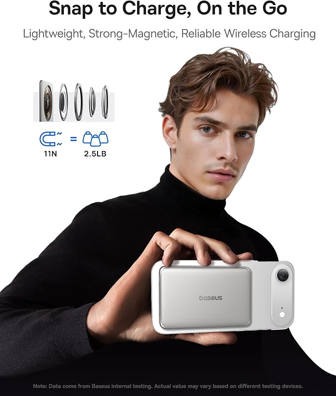 Baseus Picogo Power Bank, 0.3" Ultra Slim 5000mAh MagSafe Battery Pack, Upgraded CCC Certified and Polished Alloy Magnetic Portable Charger, Wireless Charger for iPhone 17/16/15/14/13/12 - Image 4
