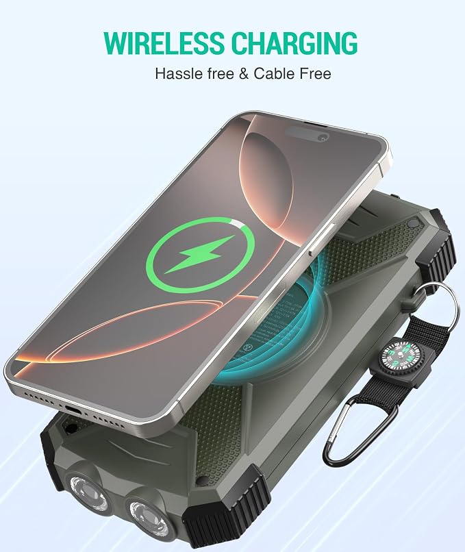 BLAVOR Solar Power Bank 10,000mAh, Portable Wireless Charger, 20W Fast Charging External Battery Pack with USB C for Cell Phones, Solar Panel Charging with Dual Flashlight for Camping - Image 2