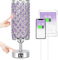 Crystal Table Lamp, 3 Way Dimmable Touch Lamps for Night Stands, Purple | Purple Crystal Table Lamp with USB C+A 3-Way Dimmable Bedside Lamp by Hong-in